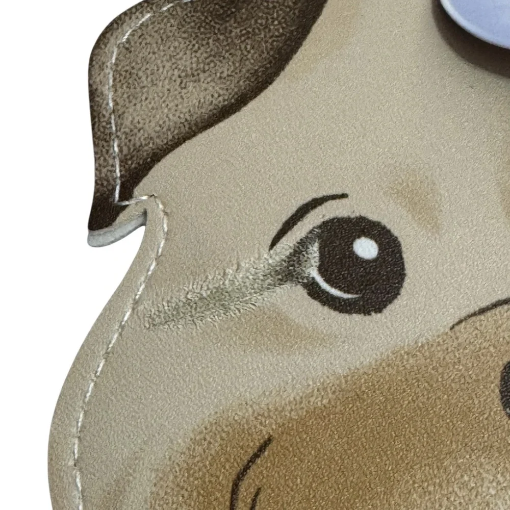 Molly & Rex Pug Dog Zippered Pouch Coin Purse Key Ring Tan Bow Tie NEW with FLAW